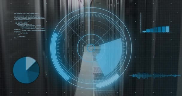 Animáció Szkenner Kör Radar Több Grafikonok Számítógépes Nyelv Felett Szerver — Stock videók