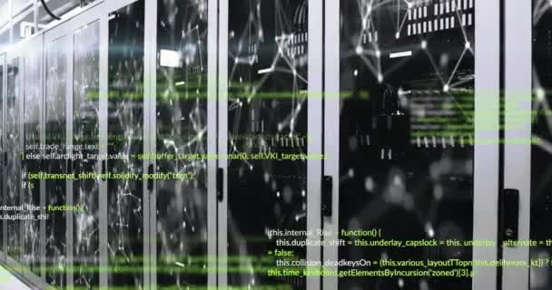 Animacja Języków Komputerowych Podświetlanych Połączonych Punktów Poruszających Się Systemach Serwerów — Wideo stockowe