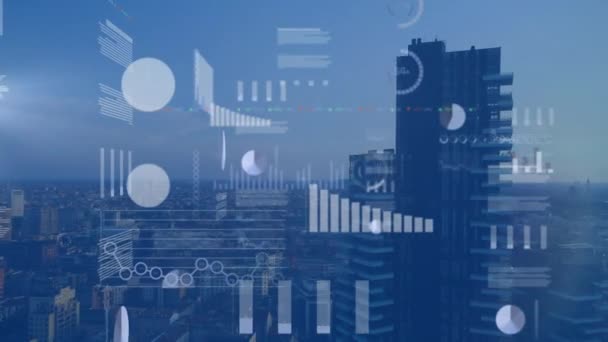 Animation Financial Data Processing Cityscape Global Business Finances Computing Data — Vídeo de Stock