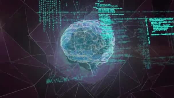 シームレスなパターンの幾何学的な形状に対するヒトの脳とデータ処理を回転させるアニメーション 医学研究 科学技術コンセプト — ストック動画