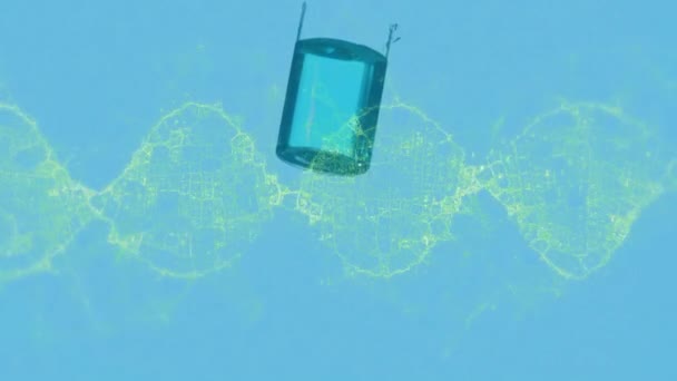 Анімація Ланцюга Dna Над Лабораторним Склянкою Глобальна Наука Дослідження Язки — стокове відео
