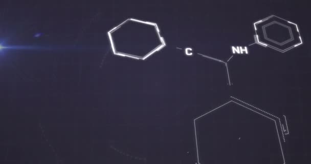 Siyah Zemin Üzerinde Kimyasal Formüller Olan Moleküler Yapının Animasyonu Dijital — Stok video