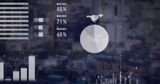 Animering Infografiskt Gränssnitt Över Modern Stadsbild Bakgrunden Digital Komposit Multipla — Stockvideo