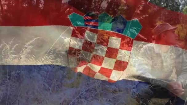 Анімація Прапора Хорватії Над Різними Чоловічими Солдатами Патріотизм Збройні Сили — стокове відео