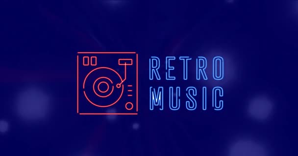 Animáció Retro Zenei Szöveg Gramofon Pontok Kék Háttér Digitálisan Generált — Stock videók