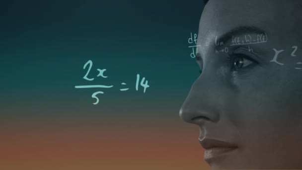 Animace Matematických Rovnic Nad Detailním Záběrem Bělošky Pozadí Gradientu Digitální — Stock video