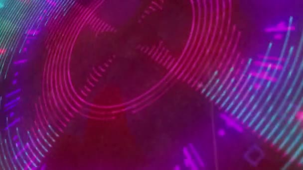 Animace Rotujícího Dalekohledu Neonovými Hudebními Vlnami Hudební Zábavní Komunikační Koncept — Stock video