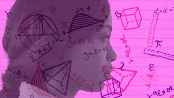 Animatie Van Wiskundige Vergelijkingen Diagrammen Close Van Afrikaanse Amerikaanse Vrouw — Stockvideo