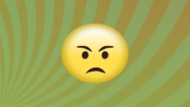 Animation Eines Wütenden Emoji Symbols Über Sich Drehenden Streifen Soziales — Stockvideo