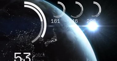 Dünya üzerinde veri işleme animasyonu. Dijital olarak oluşturulmuş küresel bağlantılar, hesaplama ve veri işleme kavramı.