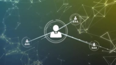 Çevreci gradyan arkaplana karşı bağlantı ağının ve profil simgelerinin canlandırılması. Küresel ağ ve iş teknolojisi kavramı