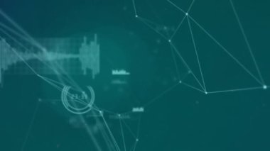 Yeşil arkaplan üzerindeki bağlantı ağının animasyonu. Dijital olarak oluşturulmuş küresel bağlantılar, hesaplama ve veri işleme kavramı.