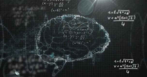 人脑动画和数学数据处理 全球科学 计算和数据处理概念 — 图库视频影像