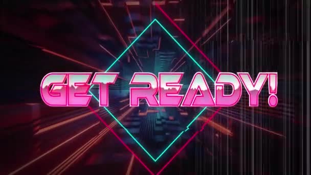 Animation Get Ready Text Neon Lines Metaverse Background Παγκόσμιο Βιντεοπαιχνίδι — Αρχείο Βίντεο