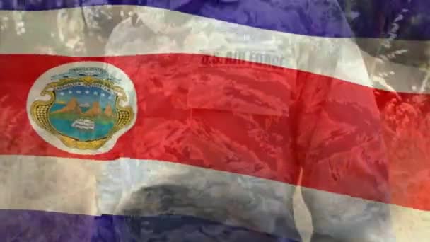 Animazione Bandiera Costa Rica Soldato Maschio Caucasico Patriottismo Forze Armate — Video Stock