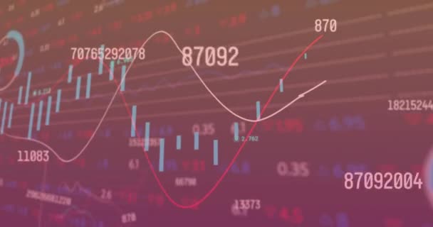 Animatie Van Veranderende Nummers Meerdere Grafieken Trading Board Tegen Zwarte — Stockvideo