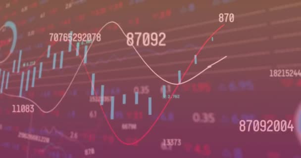 Animation Wechselnder Zahlen Über Mehrere Diagramme Und Trading Board Vor — Stockvideo