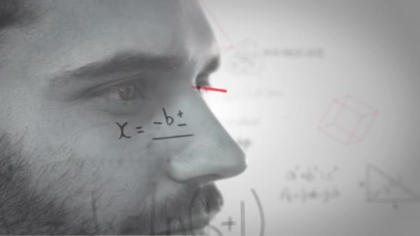 Animation Mathematische Summen Diagramme Nahaufnahme Eines Kaukasischen Mannes Der Vor — Stockvideo