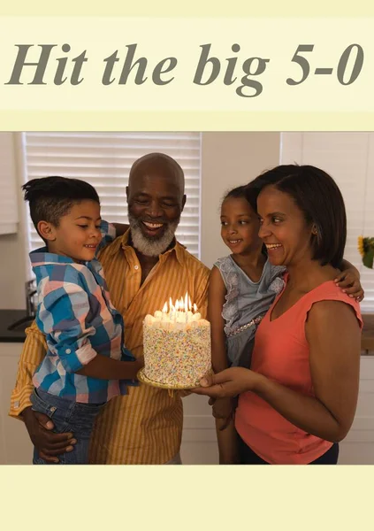 Composite Hit Big Text African American People Birthday Cake Fiftieth — Stock Photo, Image