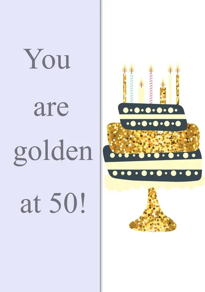 Composite You Golden Text Birthday Cake Fiftieth Birthday Party Celebration — Stock Photo, Image