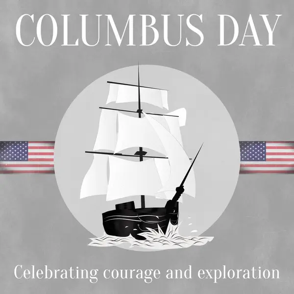 Текст Дня Колумба Над Деревянным Кораблем Флагами Сша День Колумба — стоковое фото