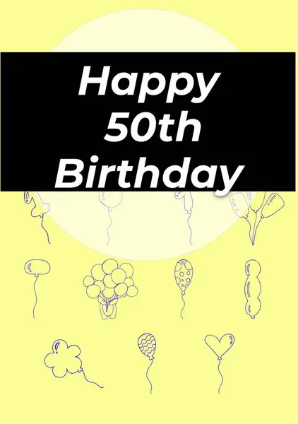 Composite Happy 50Th Birthday Text Balloons Yellow Background Fiftieth Birthday — Stock Photo, Image