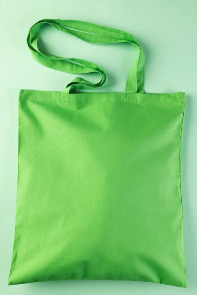 Green Canvas Bag Copy Space Green Background Shopping Bag Colour — Stock Photo, Image