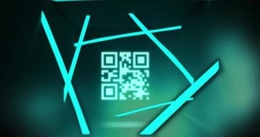 Neon yeşil çizgiler üzerinde qr kod veri işleme animasyonu. Küresel iş, finans, hesaplama ve veri işleme kavramı dijital olarak oluşturulmuş video.