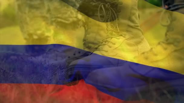 Animación Bandera Colombia Sobre Diversos Soldados Patriotismo Nacional Las Fuerzas — Vídeos de Stock