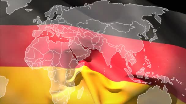 Siyah Arka Planda Alman Bayrağı Sallayan Dünya Haritasının Animasyonu Vatanseverlik — Stok video