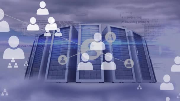 Profilikonok Hálózatának Animációja Adatfeldolgozás Számítógépes Szerveren Felhők Ellen Égen Globális — Stock videók