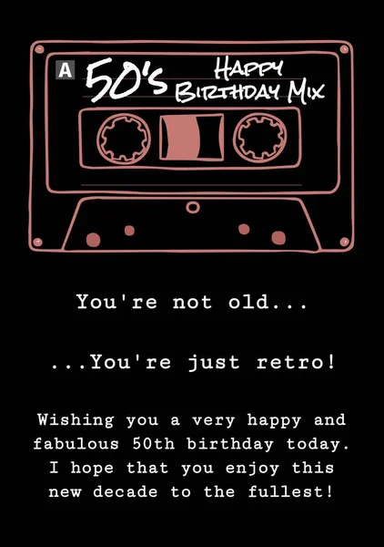 Happy Birthday Mix Text Tape Black Background Fiftieth Birthday Birthday — Stock Photo, Image