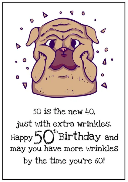 New Birthday Text Pug Dog White Background Fiftieth Birthday Birthday — Stock Photo, Image