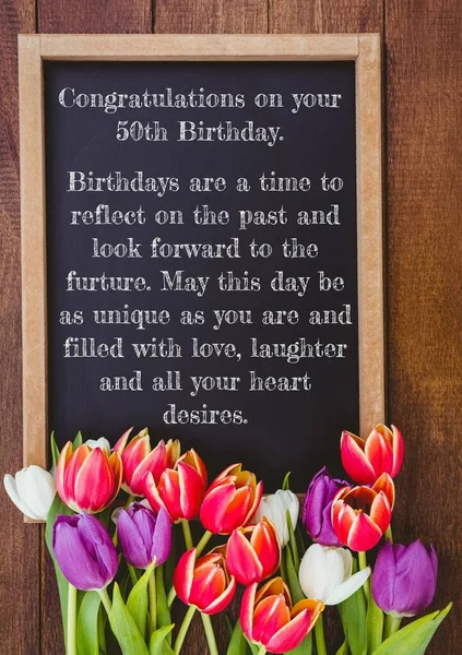 Congratulations Your Birthday Text Blackboard Background Fiftieth Birthday Birthday Party — Stock Photo, Image
