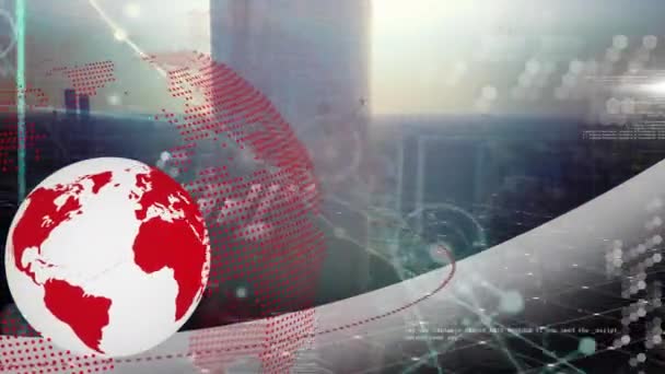 Animatie Van Globes Verbonden Stippen Computertaal Luchtfoto Van Het Moderne — Stockvideo
