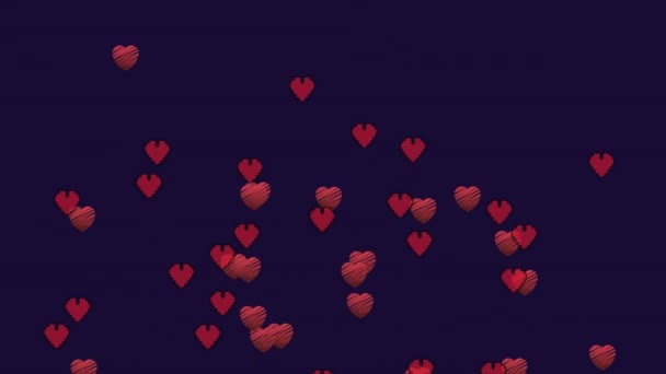 多个红心图标在蓝色背景和复制空间下漂浮的动画 爱与情人节的概念 — 图库视频影像