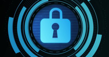 Image of digital padlock in processing circle on black background. Data processing, digital security and technology concept digitally generated image.