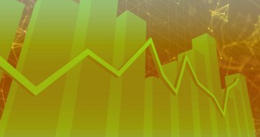 Yeşil çizgili istatistikler üzerinden bağlantı ağının resmi. Küresel ağlar, bağlantılar, finans ve iş konsepti dijital olarak oluşturulmuş görüntü.