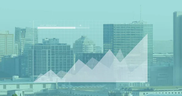 Bild Finansiell Databehandling Över Stadsbilden Global Verksamhet Ekonomi Och Digitalt — Stockfoto