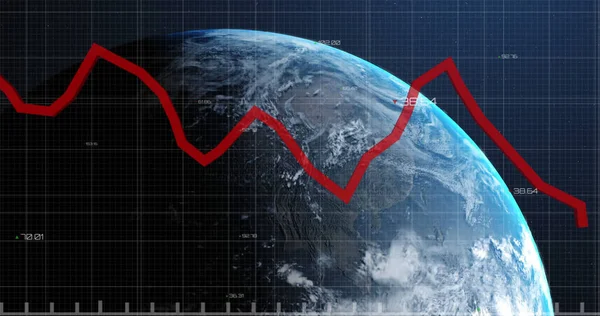 Afbeelding Van Financiële Gegevensverwerking Met Rode Lijn Hele Wereld Globaal — Stockfoto