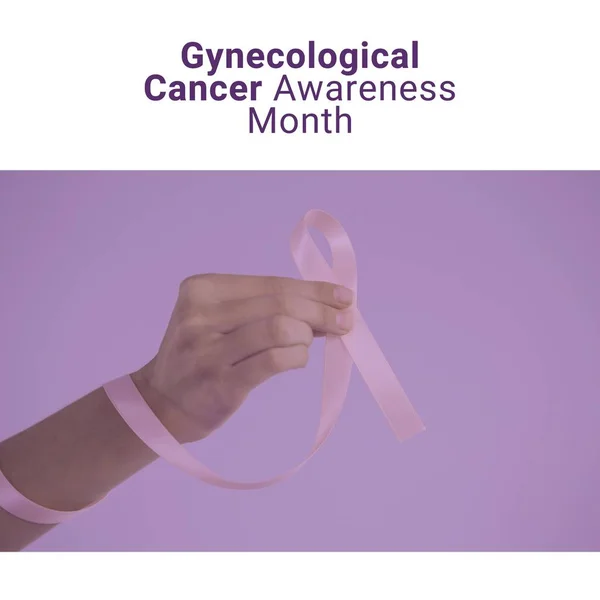 Samengestelde Uit Gynaecologische Kanker Bewustzijn Maand Kaukasische Vrouw Houden Lint — Stockfoto