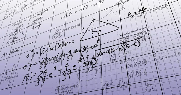 Imagen Ecuaciones Matemáticas Flotando Sobre Red Rejilla Contra Fondo Gradiente —  Fotos de Stock