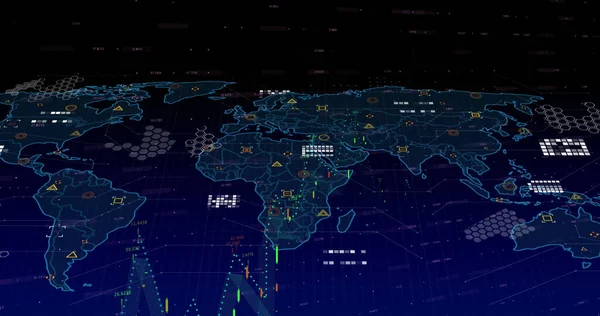 Image Markers Data Processing World Map Global Business Finances Computing — Stock Photo, Image