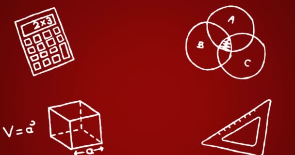 Animace Kalkulačky Matematického Diagramu Krychle Měřítka Červeném Pozadí Digitálně Generované — Stock video