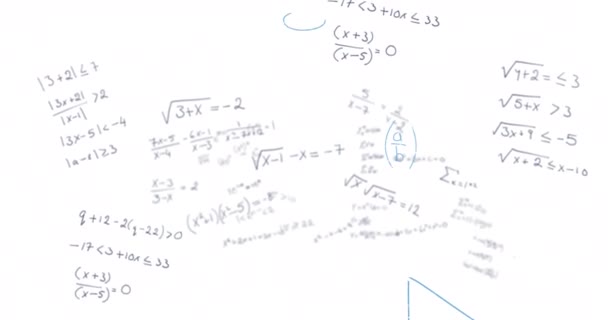 Animazione Equazioni Matematiche Diagrammi Formule Fluttuanti Sfondo Bianco Concetto Scuola — Video Stock