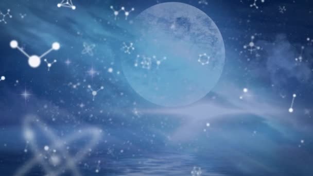 Animation Nucléotides Flottants Étoiles Avec Globe Terrestre Sur Fond Abstrait — Video