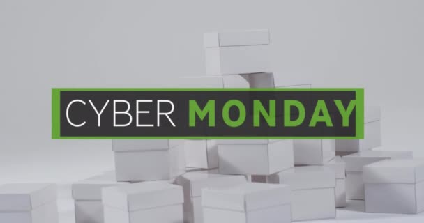 Animation Des Cyber Monday Textes Über Geschenkboxen Verkauf Einzelhandel Cyber — Stockvideo