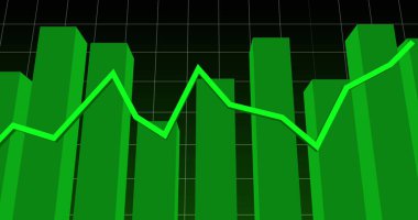 Izgarada yeşil çizgili istatistik ve finansal veri işleme resimleri. küresel iş, finans ve veri işleme kavramı dijital olarak oluşturulmuş görüntü.