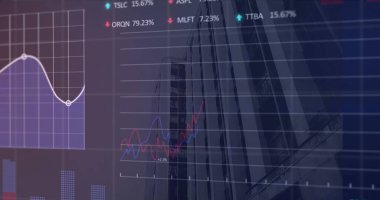 Şehir manzarası üzerinde veri işleme resmi. küresel iş ve dijital arayüz kavramı dijital olarak oluşturulmuş görüntü.