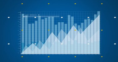 Mavi arka planda finansal veri işleme şebekesinin birleşimi. Küresel iş, hesaplama, dijital arayüz ve veri işleme kavramı dijital olarak oluşturuldu.